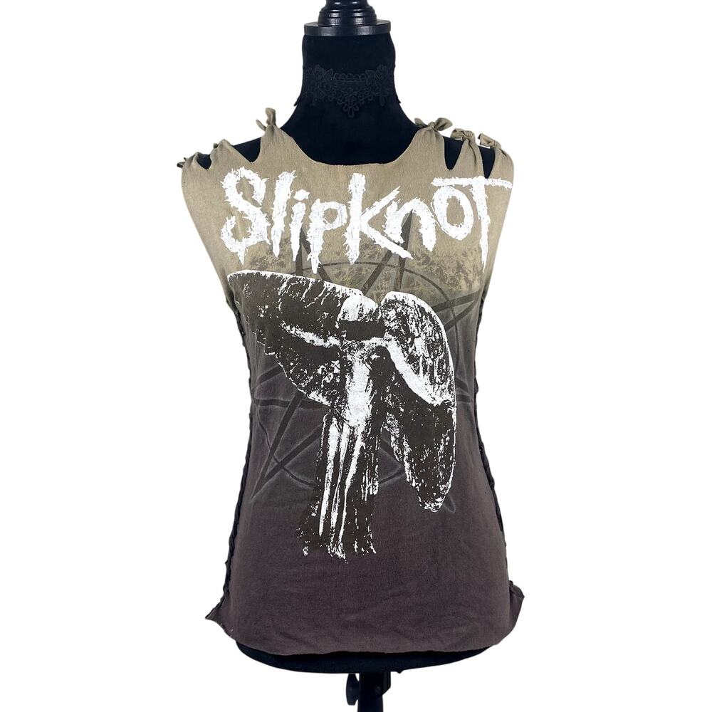 Slipnot custom diy reworked upcycled woven graphic tee tank top nu metal punk m